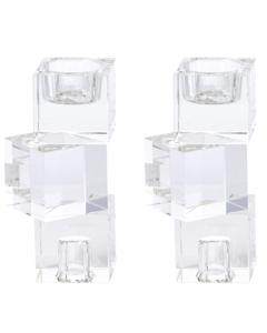 Set of 2 Clear Crystal Candlesticks and Tealight Holders (Square) 6" H - Reversible
