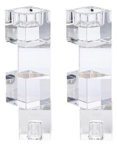Set of 2 Clear Crystal Candlesticks and Tealight Holders (Square) 7.5" H - Reversible