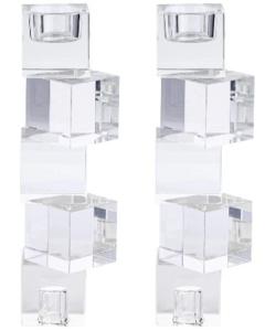 Set of 2 Clear Crystal Candlesticks and Tealight Holders (Square) 9" H - Reversible