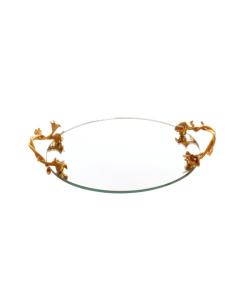 Mirror Tray Round Gold Handles 10.6"