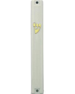 White Plastic Waterproof Mezuzah w/ Gold Shin
