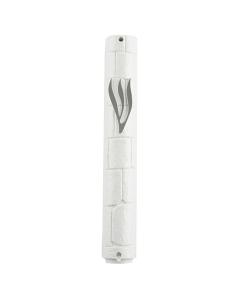 Painted Plastic "Kotel" Mezuzah Cover with Rubber Cork  (White)