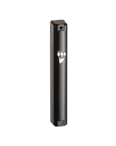 Plastic Black Mezuzah with Rubber Cork 10 cm - with Silver Shin