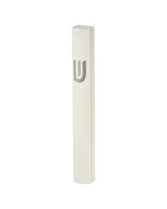 Aluminium Mezuzah 12 Cm- Dotted Design In Matte Silver,  with the Letter "shin"