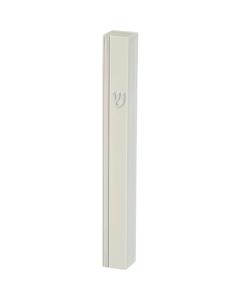 White Plastic Mezuzah 15 cm - Silver SHIN & Stripe  with Rubber Cork