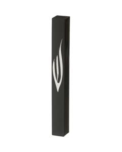 Black Plastic Mezuzah 15 cm - Gold SHIN with Rubber Cork