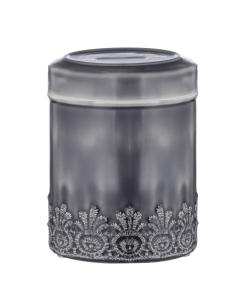Tzedakah Box Stainless Steel Round Silver Flower Design