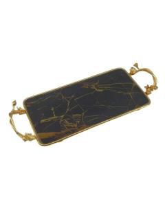 Rectangle Black & Gold Glass Marble Tray
