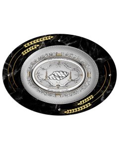 Camilletti Oval Challah Tray With 925 sp Silver - BLACK Marble With Gold Barley Design