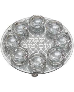 Glass Oval Candlesticks With 8 Crystal Cups For Candles 27 Cm