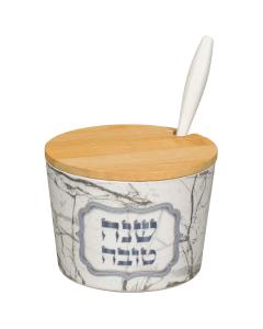 Bamboo Honey Dish "Shana Tovah" - Marble (Silver)