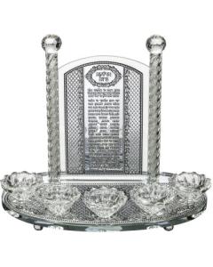 Crystal Candlesticks 5 Candles With Laser Cut Metal Plaque 25 Cm - Candle Lighting