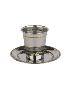 Gold Beaded Stainless Steel Kiddush Cup Set 3"
