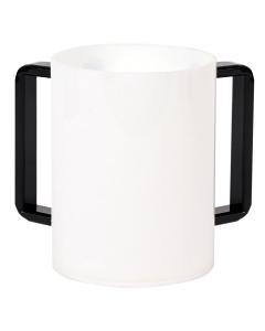 White Acrylic Washing Cup with Black Handles 5"
