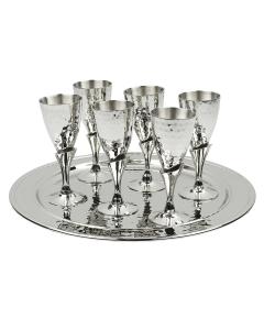 Set Of 6 Brass Cups With Plate