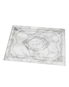 Chanukah Menorah Tray Tempered Glass Silver Marble 13.5 x 9.5"