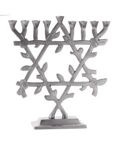 Menorah Standing With Star Of David Matt Silver 9"