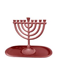 Menorah  And Tray Set Dark Pink .Menorah 6Wx6.5H" Tray 8x4 "