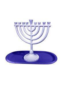 menorah And Tray Set shade Blue Menorah 6Wx6.5H" Tray 8x4 "