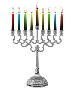 Silver Plated Candle Menorah Filigree Design 8.5"