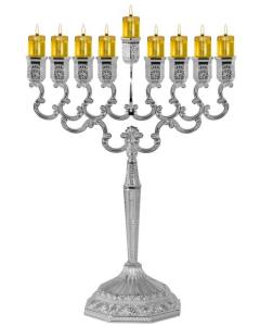 Silver Plated Oil Menorah Filigree Design Medium Size 11.5"