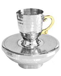 Hammered Stainless Steel Mayim Achronim Cup With Deep Tray