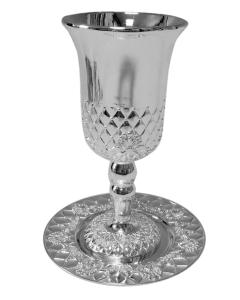 Silver Plated Kiddush Cup Set On Stem 6" Tall