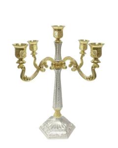 Silver & Gold Filigree Candelabra 5 Branch 16"
