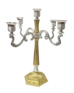 Silver & Gold Filigree Candelabra 5 Branch 16"