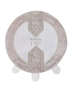 Taupe & White Matzah Cover Faux Leather with Velvet & Crystals