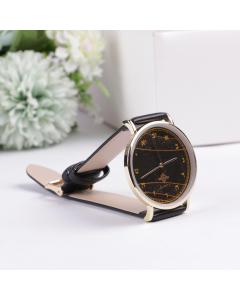 Watch - with Aleph Bais" Black Handle, Black Face, & Gold Rim