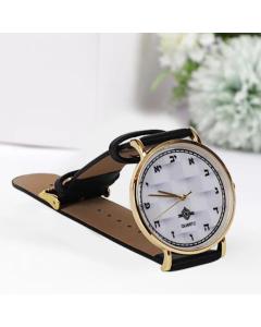 Watch - with Aleph Bais" Black Handle Black 'n White Face Gold