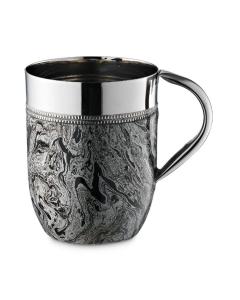 Polished Stainless Steel Wash Cup with Silver  Abstract Design