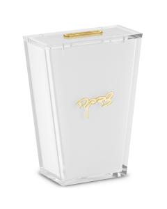 Acrylic Tzedakah Box White with Gold Rim