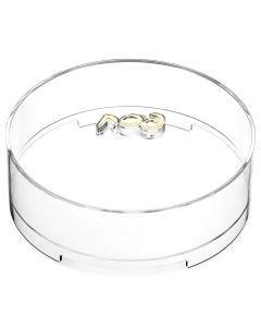 Acrylic Matzah Box Clear, Gold-Lettered Knob with  Three Wide Stands with Gold Rims