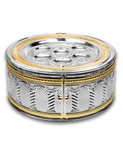 Seder Plate 3 Tier Silver Plated & Gold Royal Palace Design