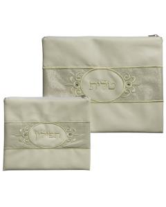 Leather Like Tallit - Tefillin Set With Embroidery Glitter