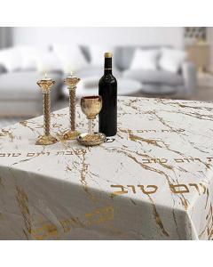 Elegant Tablecloth with Marble Design - 55" x 86"