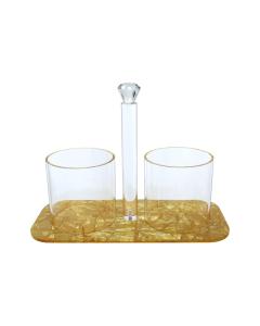 Acrylic Cup And Cutlery Holder With Gold Base