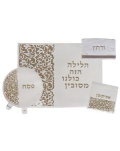 4 Piece Pesach Set Leather Look Laser Engraved