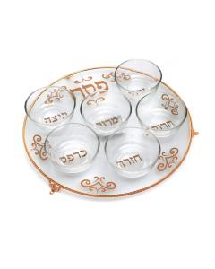 Seder Plate Gold Wire with 6 Bowls Clean Glass Iron Feet