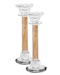 Set Of 2 Crystal Candlesticks Gold Net 8.5"