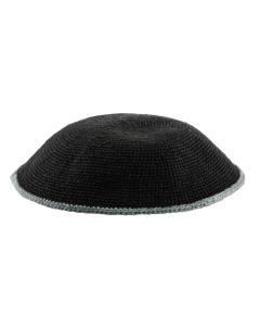 Knitted Dmc Kippah 18 Cm, Black With Gray Line