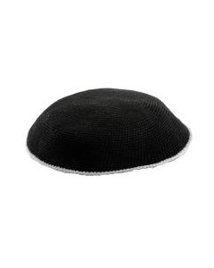 Knitted Dmc Kippah 18 Cm, Black With White Line