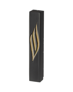 Black Polymer Mezuzah Golden Shin 12 cm