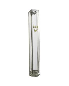 Transparent Plastic Mezuzah With Rubber Cork with Gold Shin - 12 Cm