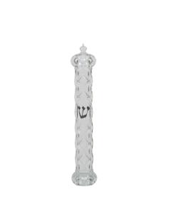 Plastic Transparent Mezuzah with Rubber Cork, "Crown and Diamond" Design with Silver Shin