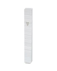 Squared Plastic Striped Mezuzah (White)