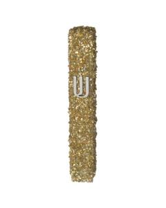 Glass Mezuzah With Stones 12 cm- Golden