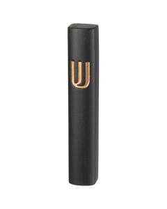 Black Polyresin Mezuzah with Golden Shin